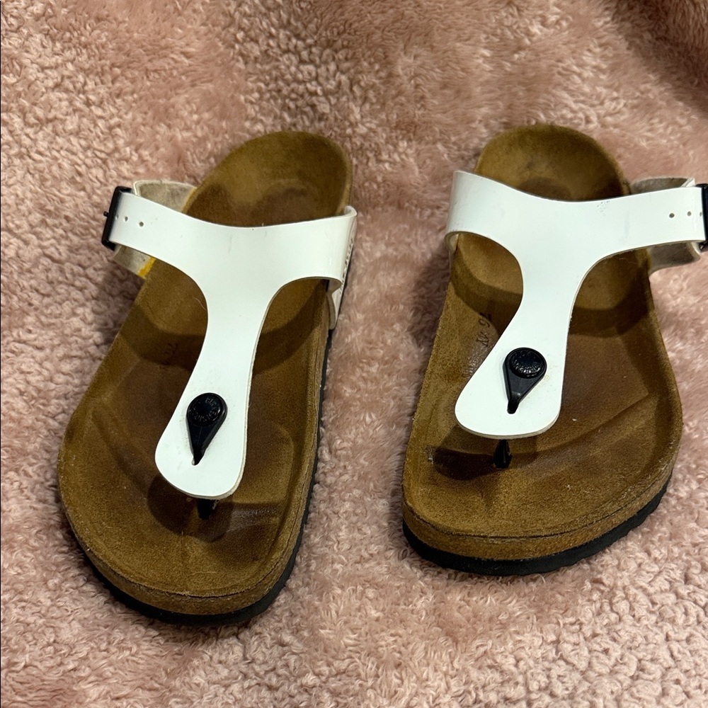 Birkenstock White T-Strap Cork Footbed Sandals